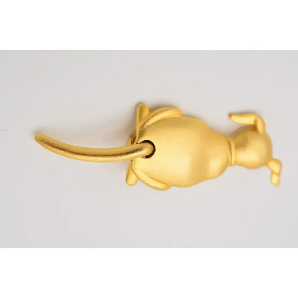 JJ Vintage Dog Pin Brooch Wagging Tail Sitting Brushed Gold Signed 1980s Bin4